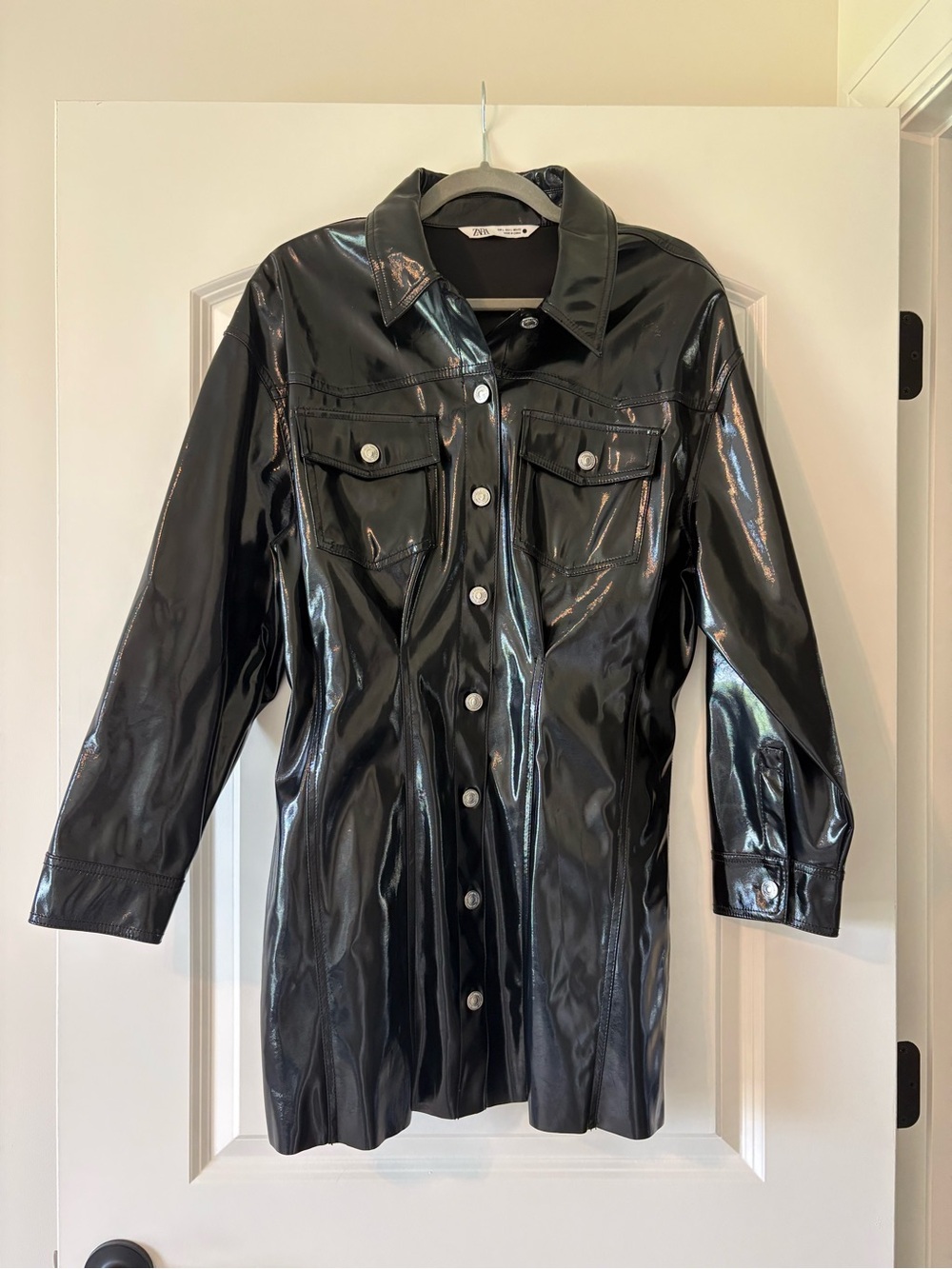 Zara Black Patent button front dress